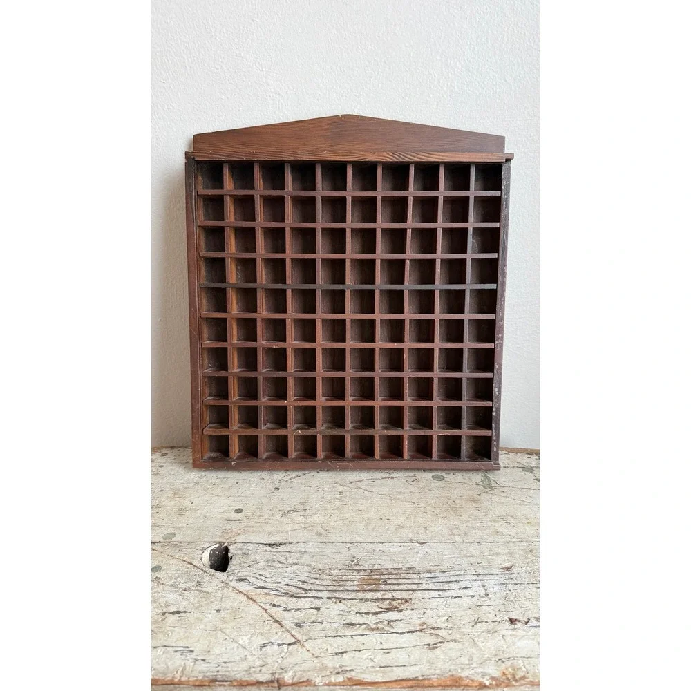 Vintage MSR Wooden Shadow Box Display Case Wall Hanging Curio Cabinet 100 Slots